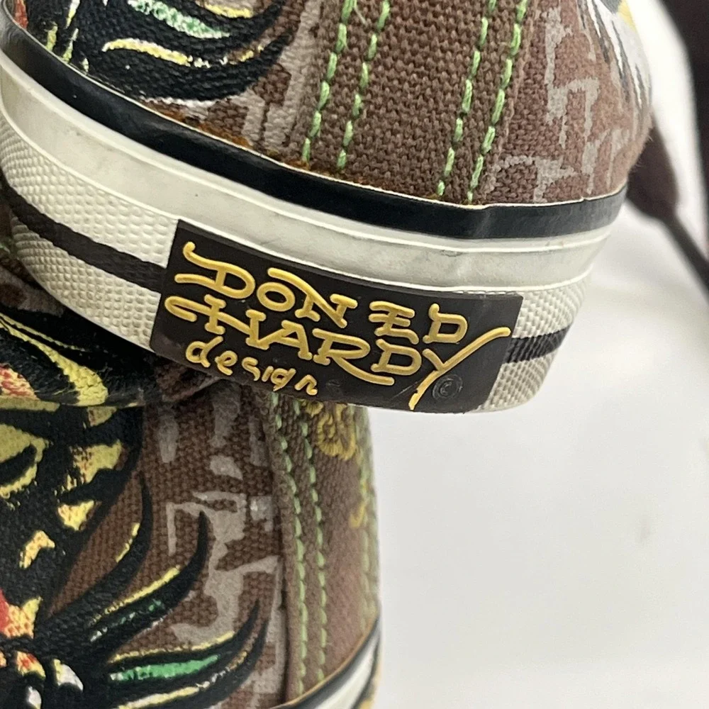 Ed Hardy Shoes Womens Size 7 Brown Tiger Canvas High Top Sneakers 18FHR107W